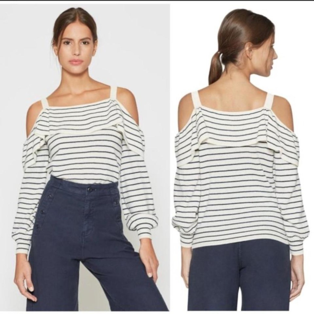 Joie‎ Joie Delbin B Stripe Cold Shoulder Wool Cashmere blend Sweater XS